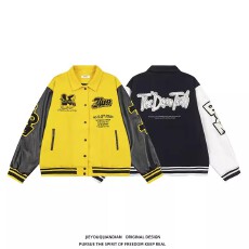 批发原版刺绣龙风尼拼皮撞色棒球<b class='q'>服</b>夹克男女秋冬宽松情侣高街外套潮