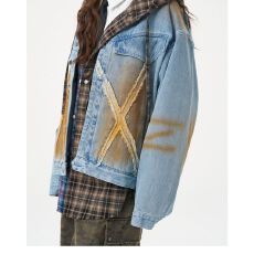 批发2025新款机车街头感喷染<b class='q'>牛仔外</b>套潮牌美式做旧宽松夹克男女