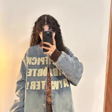 批发美式棒球服字母贴布<b class='q'>牛仔外</b><b class='q'>套男</b>女宽松春秋情侣撞色oversize夹克潮