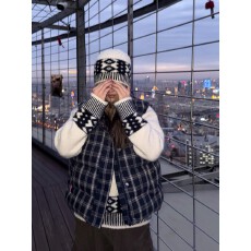 批发手塞棉美式格纹无袖<b class='q'>马甲</b>棉服宽松秋冬新款<b class='q'>男</b>女复古叠穿外套上衣