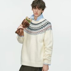 批发北欧费尔岛毛衣秋季<b class='q'>宽松</b>复古提花内搭男女韩系可外穿<b class='q'>打底衫</b>上衣