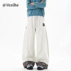 批发美式街舞拼接卫裤垂感运动灰色休闲裤基础百搭弯刀阔腿长裤