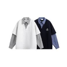 批发假两件美式复古拼接卫衣<b class='q'>男</b>女长袖<b class='q'>T</b><b class='q'>恤</b>宽松百搭青少年上衣潮