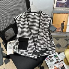 批发法式复古千鸟格小香风<b class='q'>马甲</b>女2023秋季新款外穿无袖花呢外套上衣潮