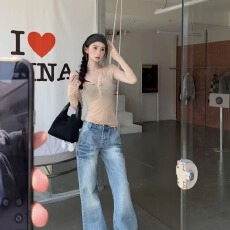 批发原宿ins时尚新款气质简约流行潮流日系百搭牛仔裤文艺慵懒