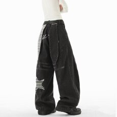 批发美式复古星星贴布牛仔裤男女2025<b class='q'>秋</b>冬季新款直筒阔腿长裤子