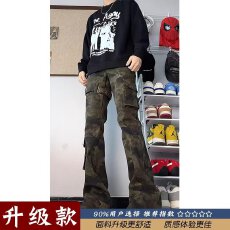 批发<b class='q'>黑色</b>辣妹修身工装微喇<b class='q'>牛仔裤</b><b class='q'>女</b>2025春秋新款多口袋马蹄裤喇叭裤子