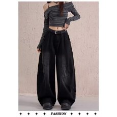 批发美式复古不规则拼接弯刀<b class='q'>牛仔裤</b><b class='q'>女</b>宽松百搭休闲垂感直筒裤裤子<b class='q'>女</b>裤