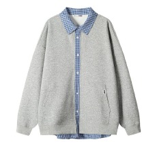 批发2026春季新款假两件格子情侣装<b class='q'>衬衫</b>领针织衫拼接休闲百搭卫衣外套