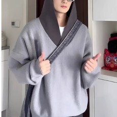 批发拼接撞色假两件春秋季韩系设计感慵懒宽松<b class='q'>显瘦</b>长袖连帽卫衣女上衣