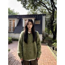 韩系港风纯色慵懒秋日拼接翻领毛衣男女休闲宽松百搭针织衫上衣