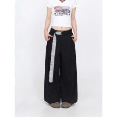 批发美式复古解构设计弯刀裤男女<b class='q'>情侣装</b>宽松休闲裤阔腿裤长裤春夏