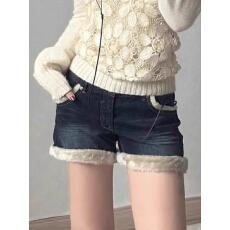批发美式复古水洗<b class='q'>牛仔</b>毛绒边<b class='q'>短裤</b>女秋冬新款辣妹y2k修身毛边靴裤裤子