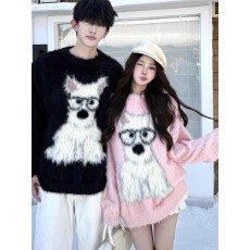 批发貂毛四公分刷毛情侣秋冬毛衣男女韩版宽松法式针织衫<b class='q'>外套</b>潮