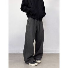 批发美式做旧大口袋褶皱工装<b class='q'>牛仔裤</b>男女复古休闲百搭港风潮流长裤