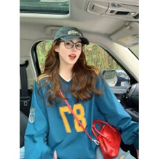 批发简约时尚原宿潮流<b class='q'>气质</b>酷丝棉美式复古字母印花球衣日系慵懒新款