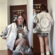 批发夹棉原版刺绣重磅毛呢拼皮春秋季小方<b class='q'>棒球</b>服男女夹克情侣外套