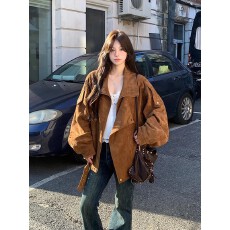 批发韩系气质<b class='q'>街头</b>风夹克宽松外套女款2025秋冬季新款宽松百搭爆款上衣