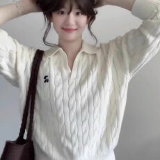 批发老钱风polo领刺绣麻花针织衫女<b class='q'>夏</b>季穿搭小众短袖绝美内搭T恤上衣