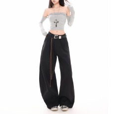 批发黑色阔腿裤女春秋新款宽松休闲窄版显瘦直筒垂感高级感<b class='q'>西装</b>裤<b class='q'>男</b>潮