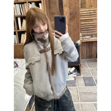 批发麂皮绒拼雪花绒羊羔毛前言日记外套棉服男女冬季加绒加厚保暖