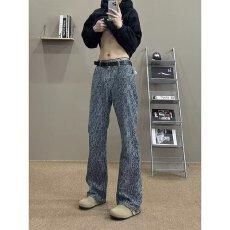 批发高腰国风提花直筒休闲裤女2025<b class='q'>夏</b>新款百搭显瘦中式慵懒风阔腿长裤