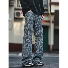 批发高腰国风提花直筒休闲裤女2025<b class='q'>夏</b>新款百搭显瘦中式慵懒风阔腿长裤