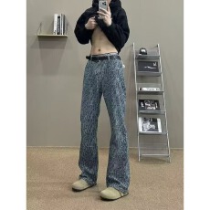 批发高腰国风提花直筒休闲裤女2025<b class='q'>夏</b>新款百搭显瘦中式慵懒风阔腿长裤