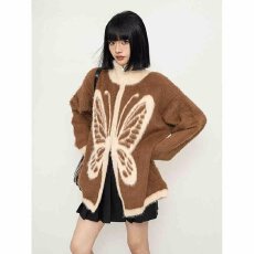 批发水貂绒美式<b class='q'>街头</b>蝴蝶结拼接开衫拉链毛衣秋冬慵懒风针织衫拼色外套