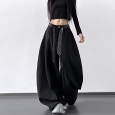 批发cleanfit垂坠感阔腿弯刀<b class='q'>西裤</b><b class='q'>男</b>女潮牌高级感休闲长裤宽松直筒裤子