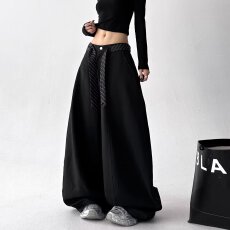 批发cleanfit垂坠感阔腿弯刀<b class='q'>西裤</b><b class='q'>男</b>女潮牌高级感休闲长裤宽松直筒裤子