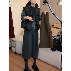 批发毛呢八分西装裤女秋冬加厚胖妹妹显瘦宽松高腰休闲直筒<b class='q'>七分</b>阔腿裤