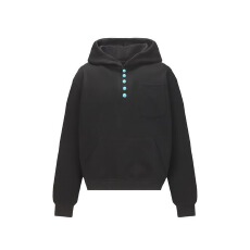 美式复古纽扣连帽加绒加厚卫衣男女宽松cleanfit秋冬外套