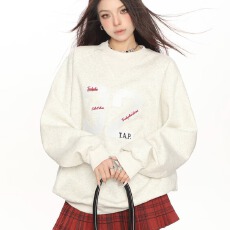 批发美式复古数字贴布绣圆领球服卫衣男女宽松<b class='q'>百搭</b>高级感运动上衣