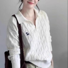 批发老钱风polo领刺绣麻花针织衫女<b class='q'>夏</b>季穿搭小众短袖绝美内搭T恤上衣