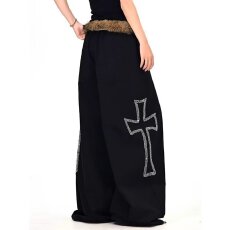 批发胖mm大码女装美式复古蝴蝶结休闲女秋季黑色裤子<b class='q'>设计</b>感显瘦阔腿裤