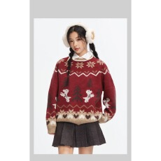 批发<b class='q'>儿童</b>圣诞<b class='q'>毛衣</b>女童双层针织衫2025新款秋冬装男童麋鹿打底衫上衣