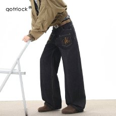 批发丹宁阔腿牛仔<b class='q'>裤</b>女防褪色新款深蓝高腰慵懒休闲小个子弹力直筒<b class='q'>裤</b>子