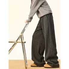 批发秋冬季加绒加厚拼接休闲裤子男<b class='q'>女</b>美式高街宽松直筒裤垂感阔腿<b class='q'>长裤</b>