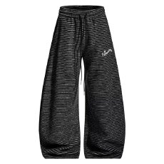 批发阔腿裤女<b class='q'>春</b>秋2025新款垂感宽松bf慵懒黑白斜条纹休闲直筒运动裤