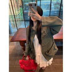 批发复古重工慵懒工装<b class='q'>外套</b>女秋季2025新款宽松显瘦军绿色做旧百搭<b class='q'>上衣</b>