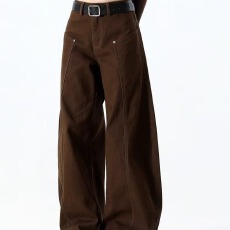 批发<b class='q'>春</b>秋新概念弯刀工装裤女宽松直筒vintage拼接松弛感长裤阔腿休闲