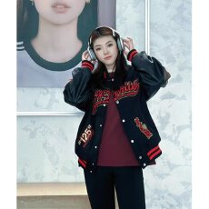 批发美式PU拼接棒球服外套女2025春秋新款宽松设计感刺绣百搭<b class='q'>夹克</b>上衣