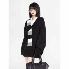 批发百搭流行ins慵懒潮流文艺新款V领慵懒风宽松针织毛衣气质无<b class='q'>品牌</b>