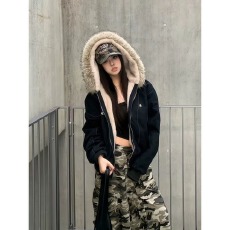 批发美式座山雕复古毛领工装派克棉服冬季加厚加绒高级感棉衣外套潮