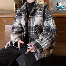 批发毛呢外套女<b class='q'>大码</b>2025秋冬新款胖mm200斤时尚加绒保暖格纹上衣