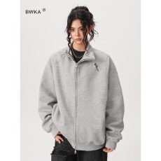 批发美式重磅开衫卫衣男女立领<b class='q'>外套</b>春秋东2025新款情侣装宽松<b class='q'>百搭</b>上衣