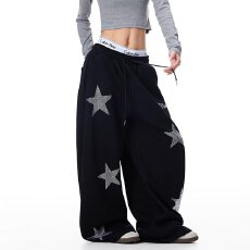 批发纯棉复贝贝绒+烫钻卫<b class='q'>裤</b>女阔<b class='q'>腿</b>宽松显瘦加绒高腰百搭直筒休闲<b class='q'>裤</b>