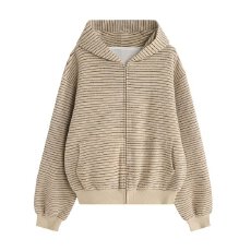 批发美式高街设计连帽条纹拉链<b class='q'>卫衣</b>女秋冬<b class='q'>潮牌</b>高级感小众宽松休闲外套