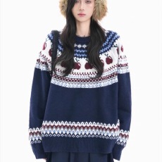 批发费尔岛复古提花毛衣女秋冬2025新款设计感<b class='q'>休闲</b>套头针织<b class='q'>外套</b>